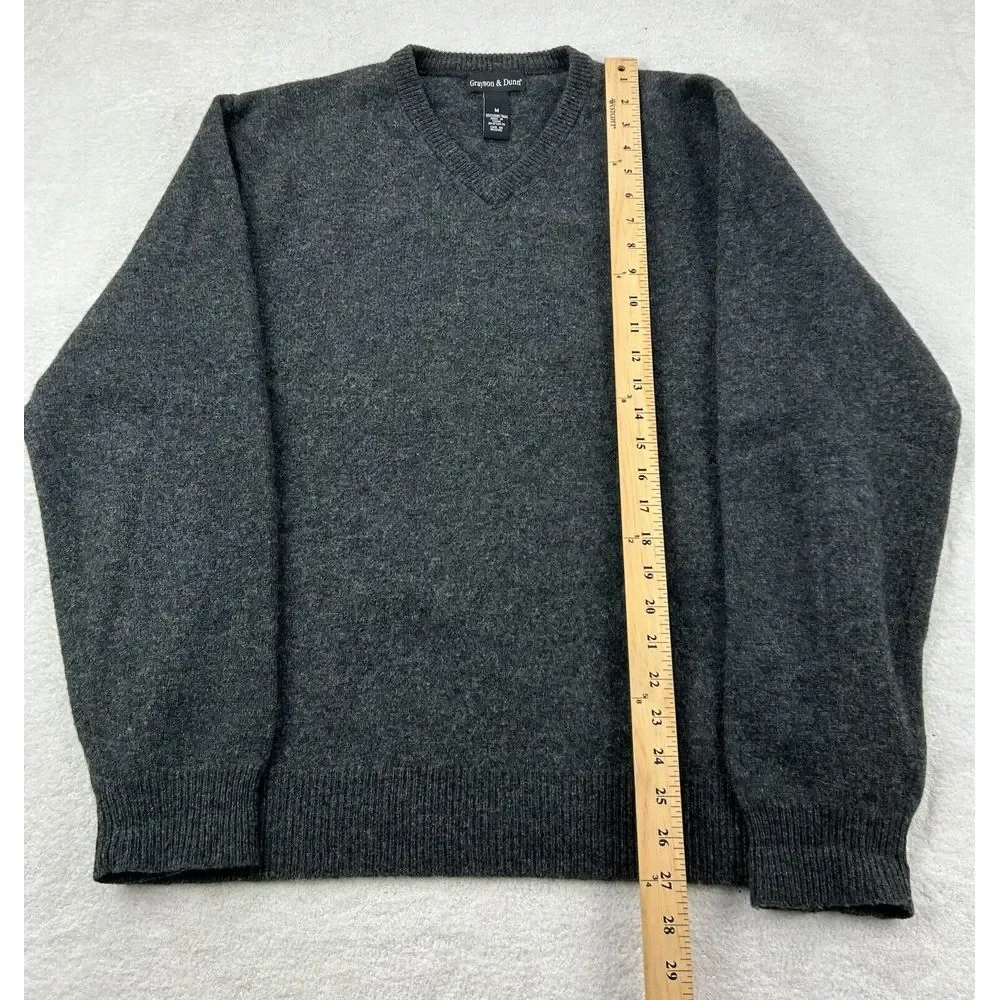 GRAYSON & DUNN 100% Lambs Wool Sweater Men M‎ Gray V Neck Grandpa Core Comfy